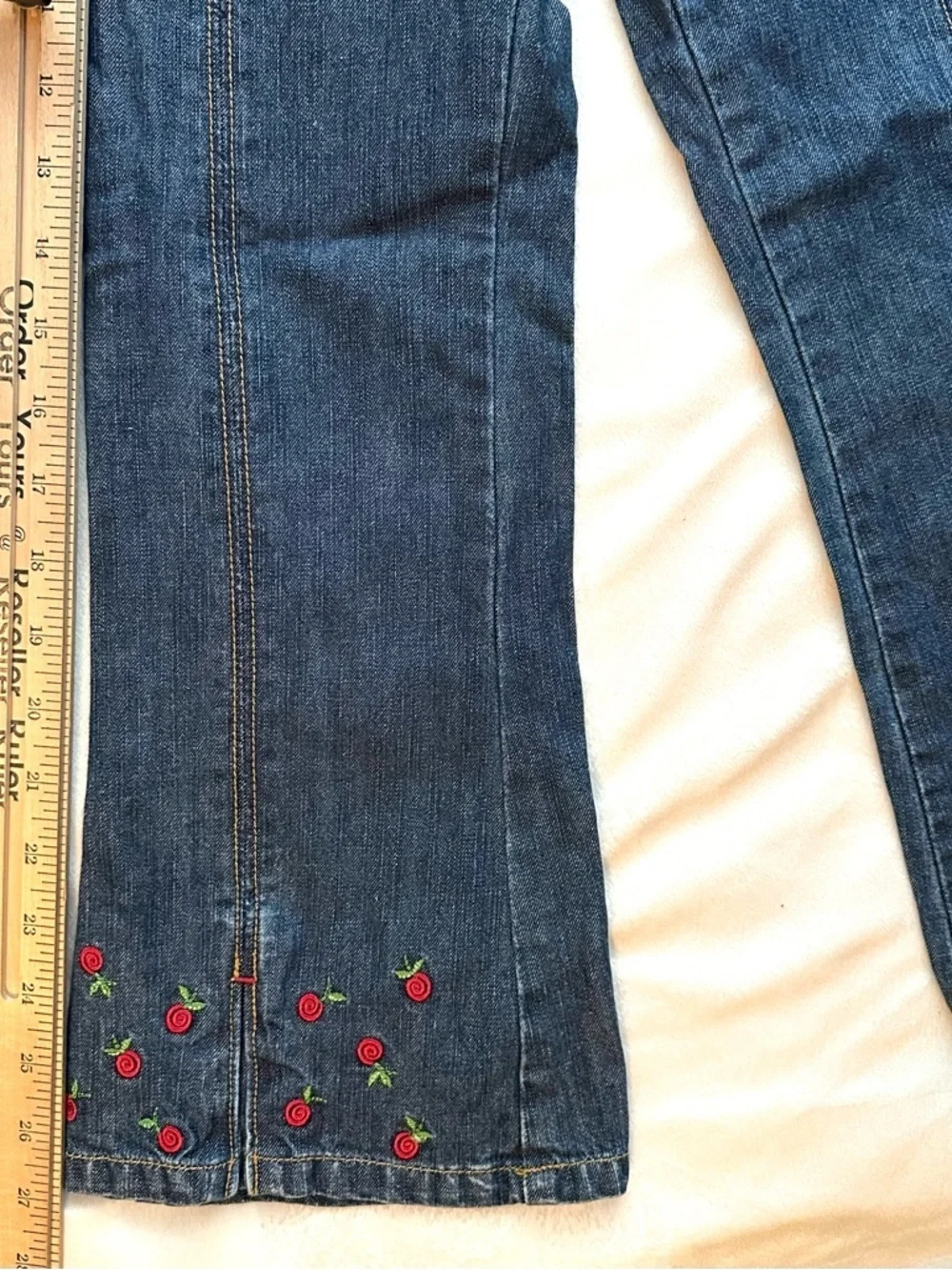 Vintage Gymboree 2005 Cherry Pie Girls Flare Denim Jeans Pants 7 embroidered